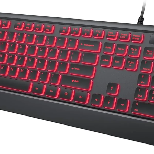 Backlit Wired Keyboard, USB Lighted Computer Keyboards with 7 Colors Backlight, Full Size Silent Keyboard with Media Hotkey for Windows Desktop, PC, Laptop (Black, M)