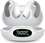 Ultra Open Ear Earbuds - Ergonomic Clip-On Earbuds, Small Bone Conduction Over-The-Ear Headphones with Waterproof Design, Perfect Running Headphones for Sports and Fitness, Pearl White