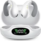 Ultra Open Ear Earbuds - Ergonomic Clip-On Earbuds, Small Bone Conduction Over-The-Ear Headphones with Waterproof Design, Perfect Running Headphones for Sports and Fitness, Pearl White
