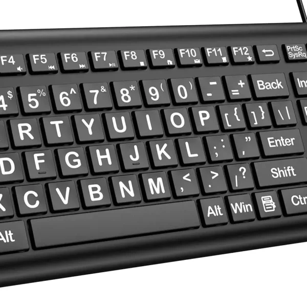 Large Print Computer Keyboard, Wired USB Full Size Quiet Keyboard with 4X Oversized Print Letters for Visually Impaired Low Vision Individuals Easy to See and Type for PC, Laptop,Windows